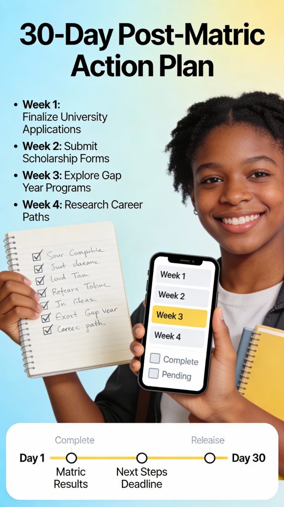 30 day action plan checklist for post matric results